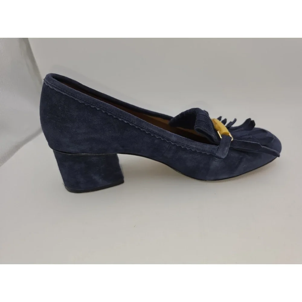 J. McLaughlin Navy Suede Kiltie Loafers with Bamboo Bit Detail Size 9